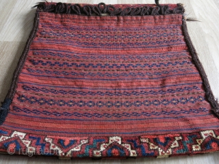 Turkmen Ersari saddlebag. Very fine pile skirt and corners. Great saturated colors. It has some stains in the back as can be seen in the last photo. Circa 1910-20s.

Size: 50 cm x  ...