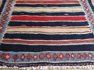 Minimalist mini Bijar kilim with natural colors and wool on cotton. 
Size: 23.5" x 35.5" (59 cm x 90 cm).             