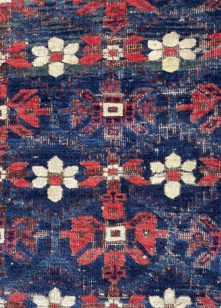 Another Mina khani Baluch Rug with with nice crude drawing and amazing colors including several beautiful blues - can email high resolution pictures on request - 3'3 x 5'7 - 99 x  ...