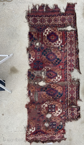 Ersari Turkmen Main Carpet fragment with great colors - rare liver purple ground, glossy wool and classic early drawing - reasonably priced           