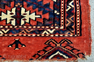 Turkmen Yomud Goklan Bagface - offset knotting, great colors, tight weave - see close up detail pictures - 22" x 16" - 56 x 41 cm.       