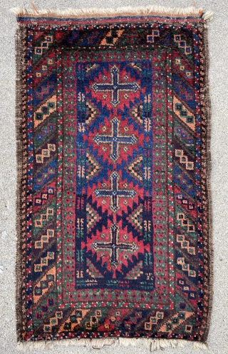 Baluch Balisht with dripping colors, greens, blues, purple and yummy apricot, excellent condition, well kept and preserved. - mete@yorukruggallery.com              