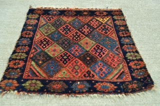 Kurdish Jaff bagface with amazing range of colors and super tight weave - 21" x 18" - 53 x 45 cm.            