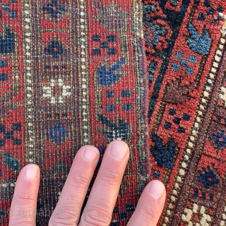 A Dokhtor-e-Ghazi Timuri Baluch Bagface for the discerning collector. A rare find in my experience since this group wove predominantly Prayer Rugs! This is the first Bagface I have encountered over the  ...