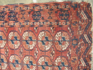 An antique tekke wedding rug, 4ft6 x 3ft6 good colours and interesting design, very slightly worn ,new find will clean well,much nicer than the pics suggest.       