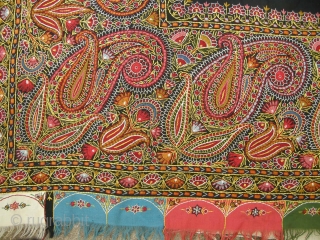 A very crisp good condition 19th century Indian shawl embroidered in silk on cashmere, signed , a few small moth holes in the black otherwise perfect 160 x 165cm .New Find  