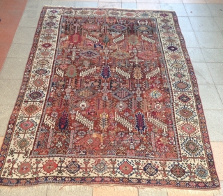 summer sale : A shekarlou Qashqayi in bad condition ( to restore ) some old reparrs on !
but nice fild color !
Size : 220x160cm         