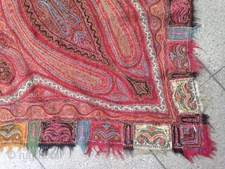 September sale :
A square Indian ( embroidery shawl ) signed in center .
in condition as here , don't ask me more photo please . thanks .
Circa : 19th .    