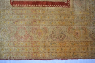 Interesting Turkish piece of work...The kind of piece that makes one scratch one's head.  Is it of Ushak/Ghiordes, Ottoman/Istanbul, or Kayseri origin?  Silk pile.  Difficult to determine structure as  ...