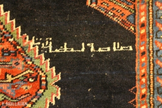 Antique Persian Kurdo Carpet, ca. 1920,

410 × 185 cm (13' 5" × 6' 0"),

Sign/Firma: Knoted by Taji Year 1318 AH ....... (Amal Taji, Sane 1318.....)        