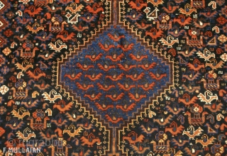 Beautiful Signed Antique Persian Khamse Rug, ca. 1900,

200 × 145 cm (6' 6" × 4' 9"),

Sign/Firma: ....1307                