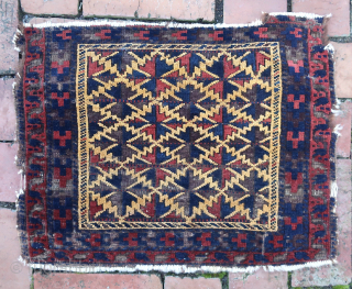 Pair of Yellow Ground Bag faces-- approx 16 × 20” and 18 × 21” 
Sistan-type possibly Zabul area.

Ex James Douglas personal collection. Mr. Douglas was a scholar and aficionado of Mideast tribal  ...