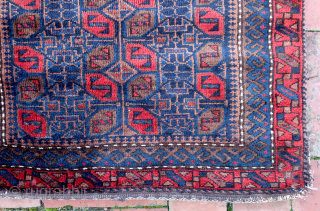 Baluch Double Saddle Bag-- approx 23 × 25” (each bag)

Khorgin (double bag) likely western Afghanistan. Plush silky pile. Finely detailed weft facing brocade on back kelims (photo 3).

Ex James Douglas personal collection.  ...