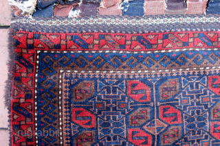 Baluch Double Saddle Bag-- approx 23 × 25” (each bag)

Khorgin (double bag) likely western Afghanistan. Plush silky pile. Finely detailed weft facing brocade on back kelims (photo 3).

Ex James Douglas personal collection.  ...