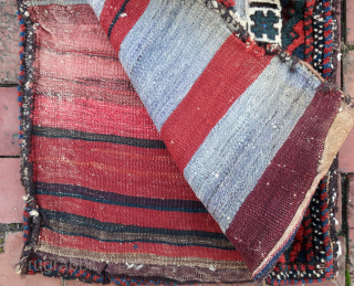 Small Sistan Baluch Khorgin-- approx 18 × 20” (each bag)
Plush folky Khorgin pair with striped kelim back.

Ex James Douglas personal collection. Mr. Douglas was a scholar and aficionado of Mideast tribal weaving.  ...