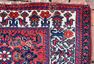 Large Southwest Persian Rug/Bag Face-- approx 26 × 41”

Bright saturated colors. Possibly Luri-Bahktiari. Note bird motifs (Khamseh influence?). Interest in tribal textiles eventually compelled JD to seek things other than Baluch.

Ex James  ...