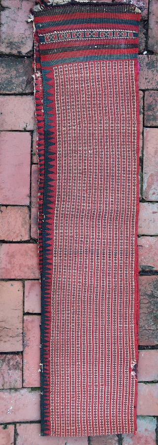 Baluch Flat Weave Long Bag--approx 12 × 49” (each side)

Exceptionally fine and intricate weft float work. Possibly a rifle case or tent pole bag. Likely Sistan. 

Ex James Douglas personal collection. Mr.  ...