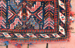 Small Antique Persian Tribal Bag-- 12 × 19” 

Weave suggests southwest; design suggests Kurdish. Beloved little personal bag.

CONDITION: A bit of of use-wear (as shown).
Call Rob @ the shop for discussion of  ...