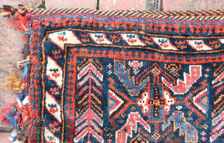 Small Antique Persian Tribal Bag-- 12 × 19” 

Weave suggests southwest; design suggests Kurdish. Beloved little personal bag.

CONDITION: A bit of of use-wear (as shown).
Call Rob @ the shop for discussion of  ...