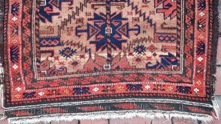 Salor Khani Baluch Prayer Rug-- approx 30 × 49”

Camel ground and soft colors. Very decorative tribal piece.

Ex James Douglas personal collection. Mr. Douglas was a scholar and aficionado of Mideast tribal weaving  ...