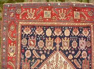 Kurdish. 4 ft 4 in  x 7 ft 7 in-- Ancient and beautiful old Kurdish textile possibly 19th century. A rare as well as decorative ethnographic piece. Low but even. Original  ...