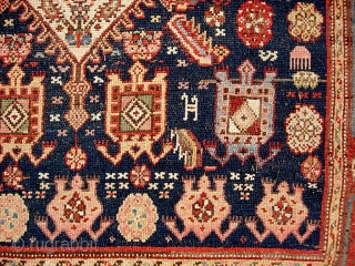 Kurdish. 4 ft 4 in  x 7 ft 7 in-- Ancient and beautiful old Kurdish textile possibly 19th century. A rare as well as decorative ethnographic piece. Low but even. Original  ...