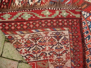 Kurdish. 3 ft 10 in  x 9 ft 0 in-- Glowing circa 19th century. White border with early Sauj Bulak design. Referred to as Western Mountains Kurd as well as Sauj  ...