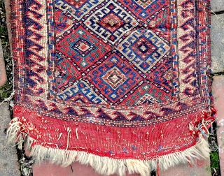 Shahsavan? Sumak Long Bag Face c. 19th cent-- 14 x 38"-- South Caucusus. circa 1880-- older? Tent bag? Bedding bag?  Specialized form of some sort.  Very fine Latch looks.   ...