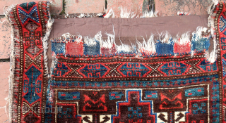   Sistan Baluch Khorgin Faces— approx 21 × 20”
 
Blue octagonal medallions. Possibly Salor Khani based on Turkoman choval elements.

Ex James Douglas personal collection. Mr. Douglas was a scholar and aficionado  ...