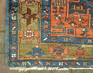 Karaja runner-- 2 ft 11 x 10 ft 4 inches. Nice old piece with soft colors. Pile is old but even with a smattering of foundation dots.  $30 ups to Lower  ...