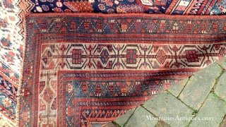 Kurd/Sauj Bulag-- 5 x 9.4. Main Carpet medallion piece with white corners. This rug has the sort of iconography you see in bags and smaller pieces. Very Interesting and decorative. CONDITION: A  ...