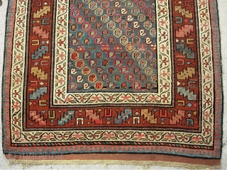 Caucasian- Azerbeijan Runner-- 3 ft 9 x 13 ft-- Beautiful archaic piece. I'd say 4th quarter 19th cent. Old and well traveled. Condition pretty decent with even pile; a smattering of exposed  ...