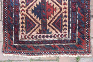 Sistan Baluchi Balisht Bedding Bag Face-- approx 18 x 35”

Possibly Zabol, Southeast Persia.  Camel field with unique rendition of pole/tree motif.  Very Good condition. Ex collection of the late James  ...