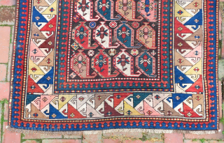 Caucasian Rug 19th cent-- 3.10 x 6.7 


Repetitive mother/daughter botehs. Rare border. Dark weft. Iron oxidation as shown.  ($20 USA shipping)


           