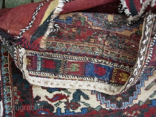 Large bag. 30 x 26 Genuinely old Persian piece of uncertain  origin. Maybe South. Double wefted on wool foundation. Thick. Plush. Floppy.  Minty. $20 UPS to lower 48   