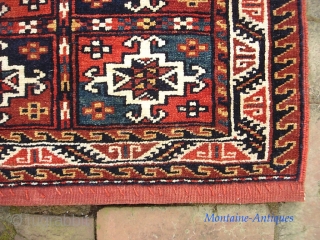 Tribal--21 x 22 inches. SW? Kurdish? Harks of a Turkoman ancestry. Fine and plush. We have just posted 40 nice fresh pieces on the web site: www.montaine-antiques.com.      