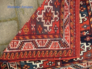 Tribal--21 x 22 inches. SW? Kurdish? Harks of a Turkoman ancestry. Fine and plush. We have just posted 40 nice fresh pieces on the web site: www.montaine-antiques.com.      