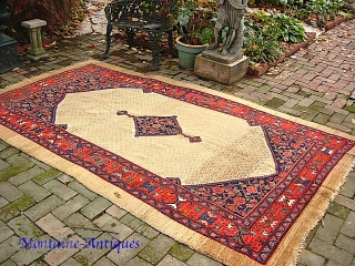 Camel Malayer-- 5.7 x 9.6 --  Antique West Persian village medallion rug with wool weft. Floppy. Open "diapered" field with natural camel colored wool and abundant abrashes. Old rug! As found  ...