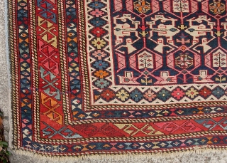 Kuba  4 ft x 7 ft 8 inches.  Antique thing in as-found condition with some fraying of the ends and sides. Interior is in very good and even condition with  ...