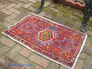 Karaja Pushti-- 2 ft x 2 ft 10 in. Just a cute little old piece with vibrant colors. A bit of wear. $15 UPS to lower 48.      