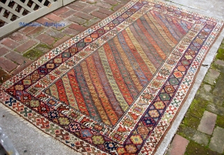 Kurdish 4 ft 1 inches by 8 ft. Bags are common but it is very unusual to find a large rug from this tribal group. Cool design and wonderful natural colors. Great  ...