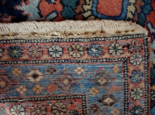 Kurdish Hamadan w/ Harshang design 3 ft 2 by 5 ft 7. Beautiful colors and original braided ends. Some pile wear toward the center but no foundation exposed. A very decorative thing. 