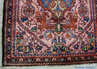 Lilihan-- 2 ft 9 by 4 ft 0 inches. Plush little rug with vibrant colors. The wool on this one is super soft and silky. Excellent near mint condition. Ends were secured  ...