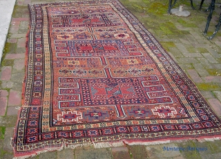 Quchan Kurd, 4 ft 6 by 8 ft 7. Classic Howzi/watertank design. As found and unmolested condition. Some pile wear in one area but mostly ok. The pictures tell the story.  