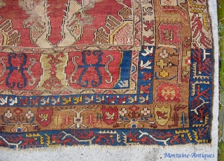 Turkish-- 3 ft 0 by 5 ft 6 inches. Dyes all natural? Not sure. In any case, a really ancient rug. You can see it is well worn. I know zero about  ...