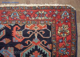 Hamadan-- 4 ft 6 inches x 6 ft 6 inches. Just an honest old Persian rug  w/ crispy design and great colors. Nice overall pile. The dogeared corner is pretty much  ...