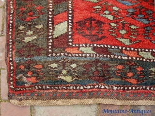 Kurdish-- 3 ft 8 inches x 6 ft 7 inches. Deep red and nice blues. All wool foundation. Original ends and sides. Almost perfect. Pile gets a little lowish in the center  ...