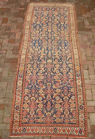 Malayer Gallery Runner -- 3 ft 8 x 11 ft 3 inches. Old Rug maybe turn of the century give or take. Old Fereghan design w/ soft, muted colors and floppy feel.  ...