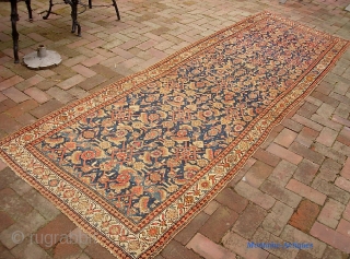 Malayer Gallery Runner -- 3 ft 8 x 11 ft 3 inches. Old Rug maybe turn of the century give or take. Old Fereghan design w/ soft, muted colors and floppy feel.  ...