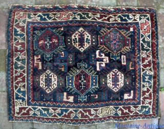 Bahktiari chanta-- 16 x 16 inches. We acquired a pile of small tribal rugs. All as-found. I will post 6 per day until they are gone.

I dont think I've ever seen a  ...